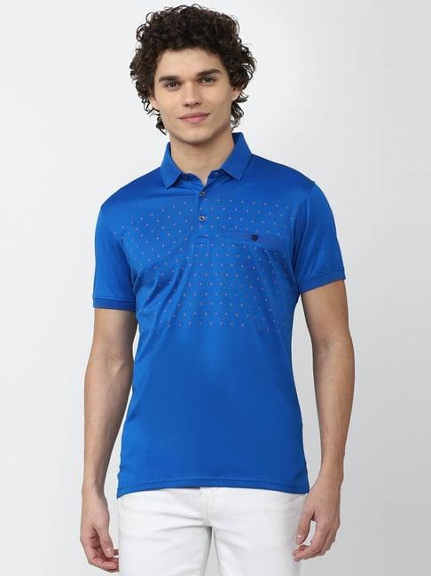 peter england casuals blue super slim fit printed polo t-shirt