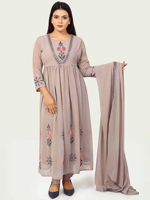 cotton culture grey embroidered kurta pant set with dupatta