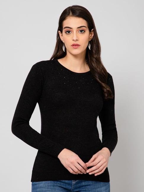 crozo by cantabil black wool embellished pullover