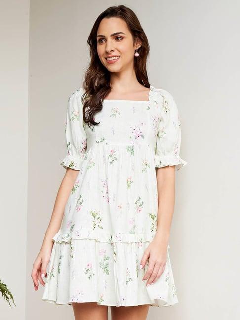 and light green floral print fit & flare dress