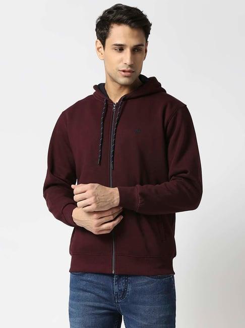 dragon hill maroon slim fit hooded sweatshirt