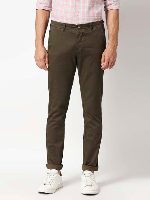 dragon hill olive cotton slim fit self pattern chinos