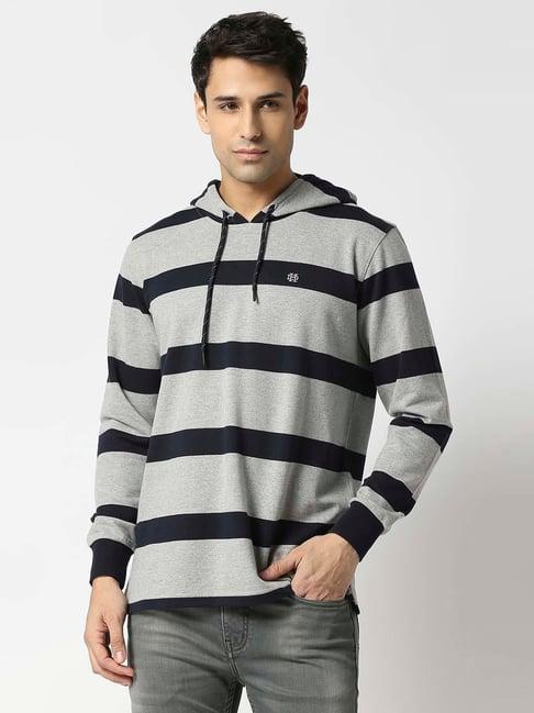 dragon hill grey slim fit striped hooded sweatshirt