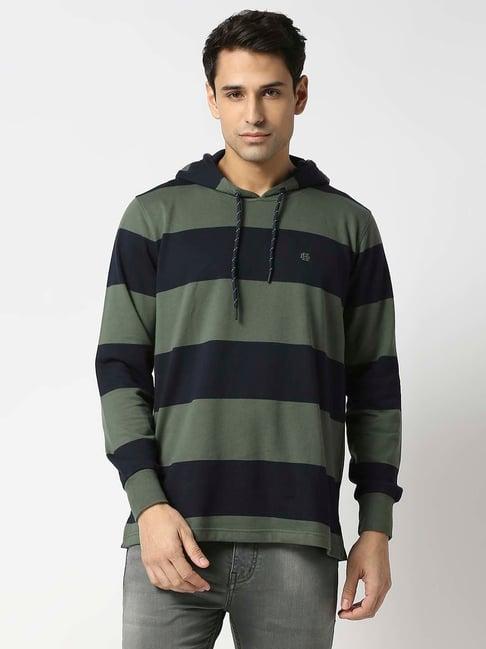 dragon hill olive slim fit striped hooded sweatshirt