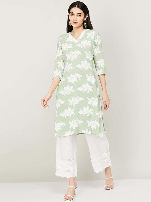 melange by lifestyle green printed straight kurta