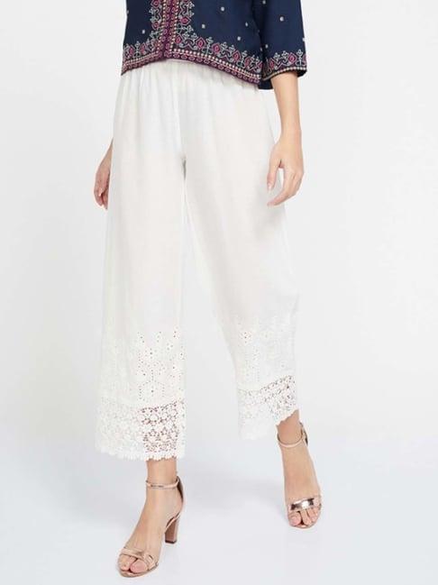 melange by lifestyle off-white cotton mid rise palazzo