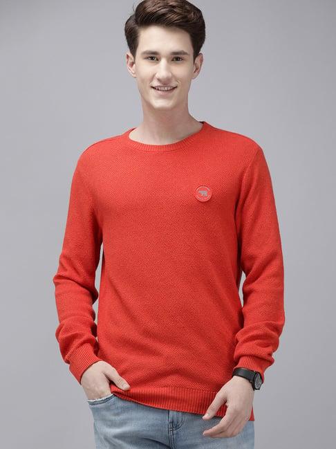 the bear house orange slim fit self design sweater