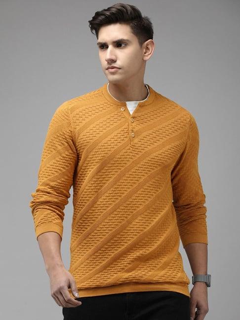 the bear house mustard slim fit self design sweater