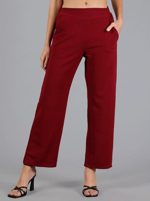 neudis maroon straight fit mid rise trousers