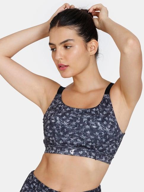 zelocity by zivame black printed sports bra