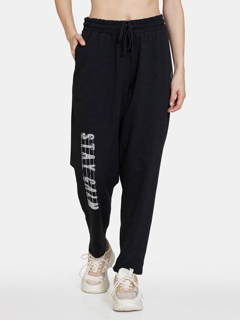 zelocity by zivame black logo print track pants