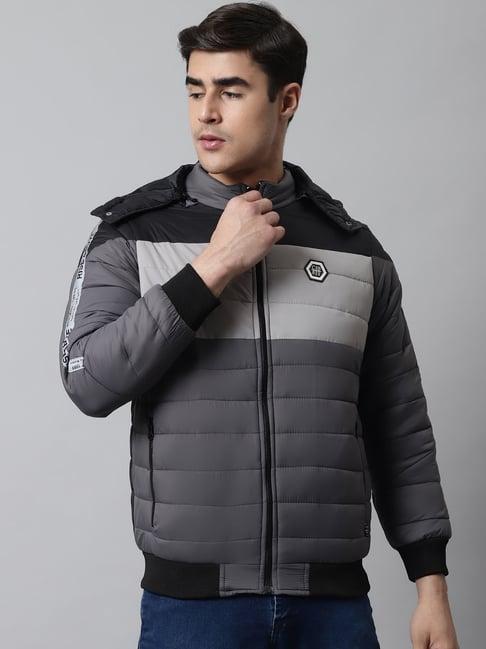 cantabil grey & black regular fit quilted puffer jacket