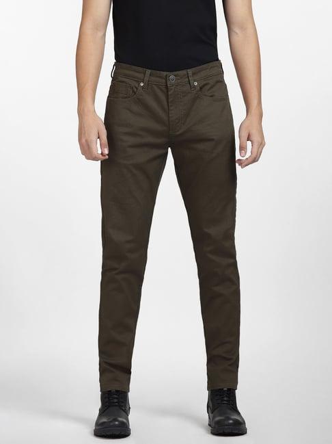 jack & jones dark olive regular fit flat front trousers