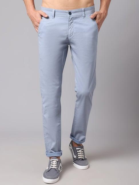 cantabil sky blue regular fit flat front trousers