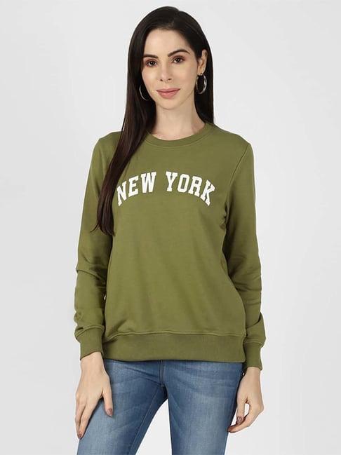 urbanmark olive green cotton printed sweatshirt