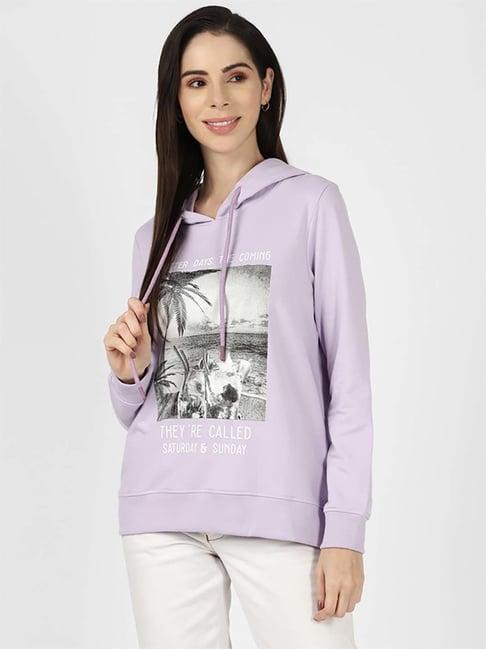 urbanmark purple cotton printed hoodie