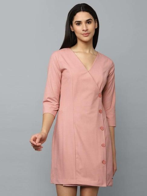 allen solly peach chequered a-line dress