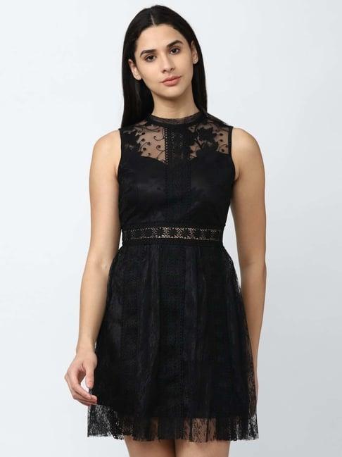 van heusen black self pattern a-line dress