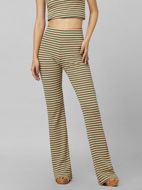 only multicolor striped flared fit high rise pants