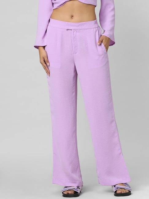 only purple cotton straight fit high rise pants