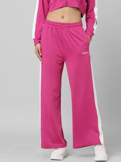 only pink cotton color-block straight fit high rise pants