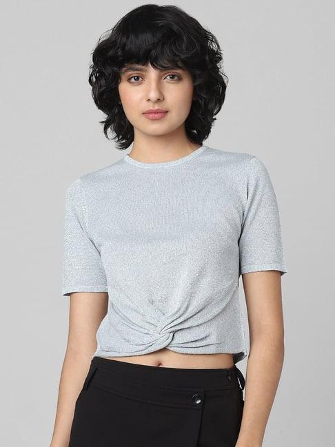 only light blue textured crop top