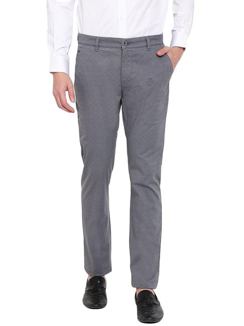 cantabil grey regular fit flat front trousers