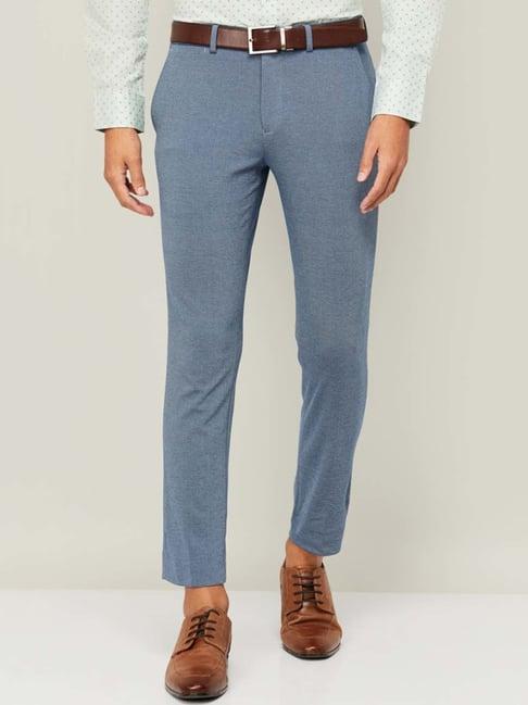 code by lifestylelight blue super slim fit texture trousers