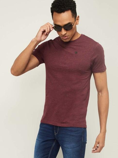 bossini maroon cotton regular fit t-shirt