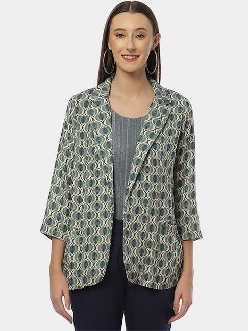 biba green printed jacket with inner