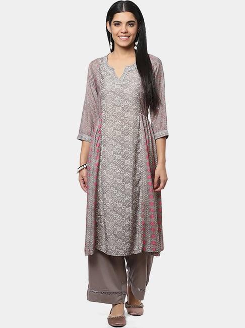 biba grey printed kurta palazzo set