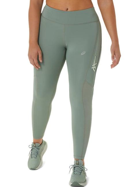 asics green printed sports tights