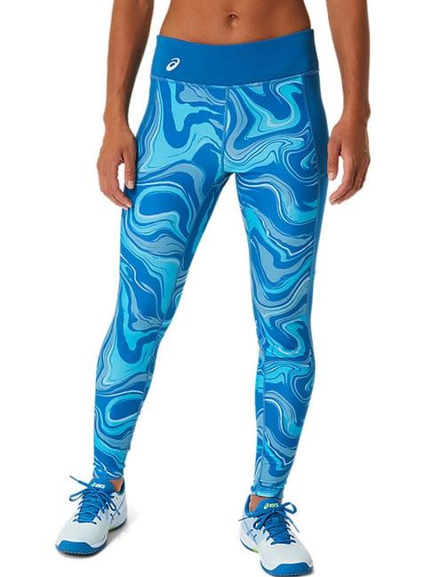 asics blue printed sports tights