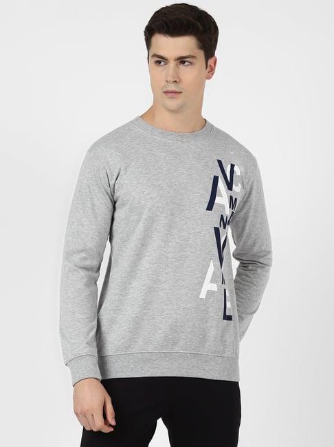 urbanmark grey melange regular fit printed sweatshirt