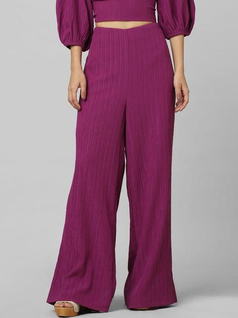 only dark purple straight fit mid rise wide pants