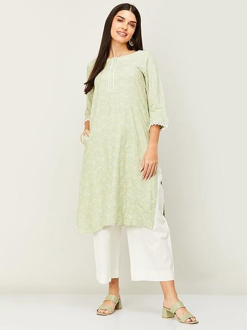 melange by lifestyle green printed straight kurta