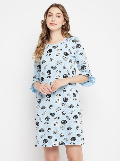 clovia blue printed short nighty