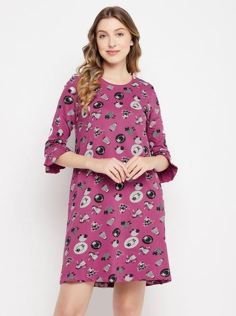 clovia purple printed short nighty