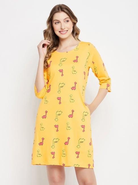 clovia yellow printed short nighty