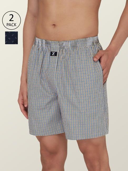 xyxx grey & navy cotton relaxed fit checks boxers - pack of 2