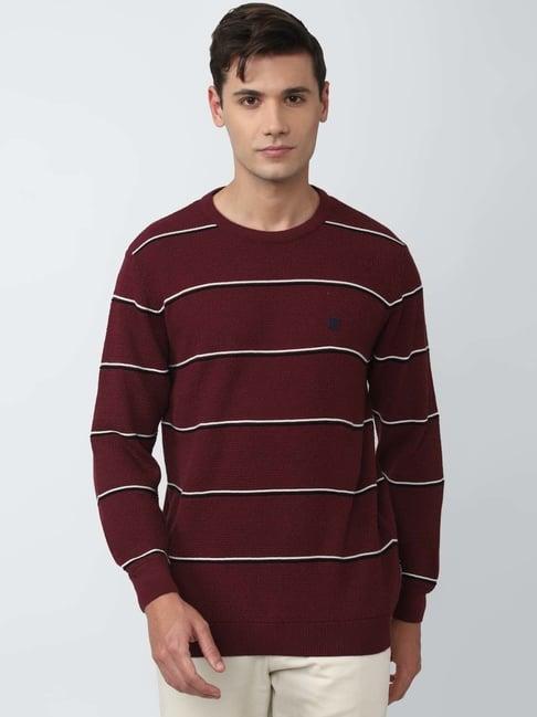 van heusen sport maroon regular fit striped sweater