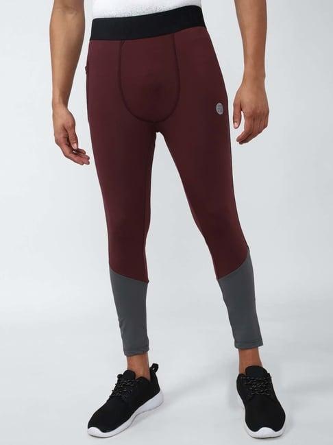 van heusen flex maroon skinny fit colour block sports tights