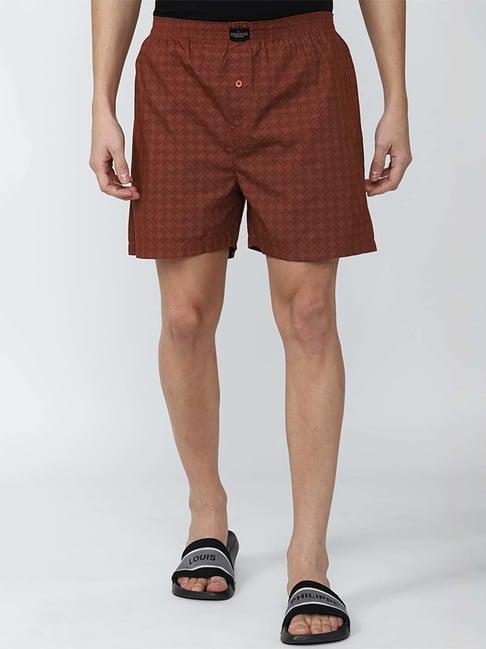 peter england brown cotton regular fit printed boxers