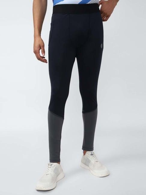 van heusen flex navy blue skinny fit colour block sports tights