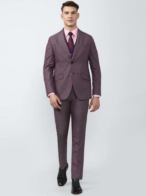 peter england elite purple slim fit three piece suit