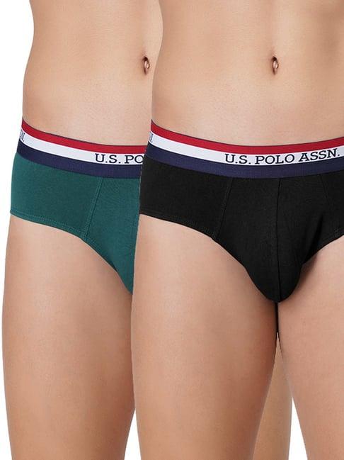 u.s. polo assn. black & bistro green cotton regular fit briefs - pack of 2