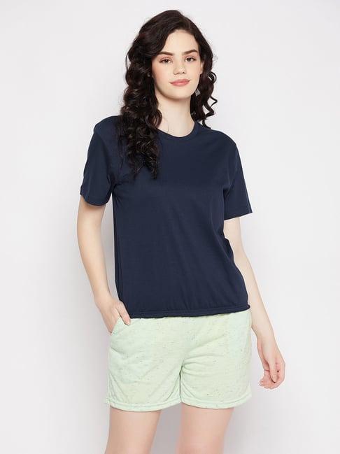 clovia black & green cotton t-shirt with shorts