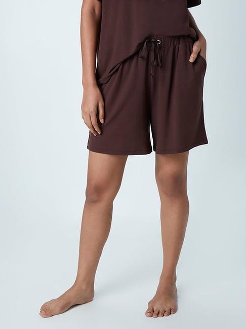 wunderlove by westside dark brown relaxed-fit shorts