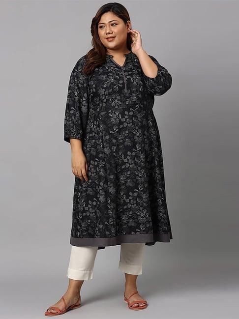 aurelia grey printed a line kurta