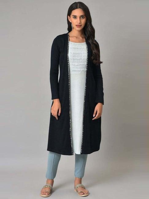 w navy a line winter kurta